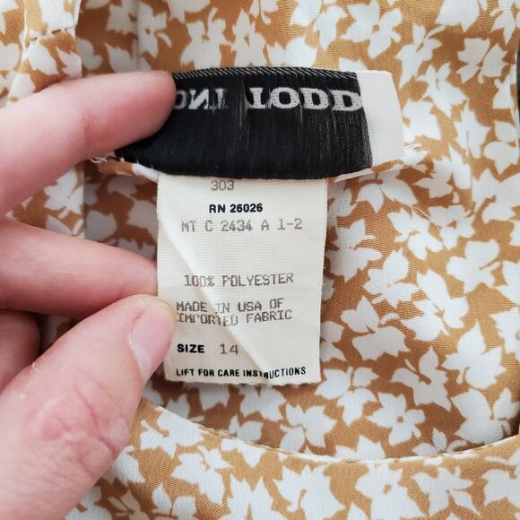 Vintage 60s 70s Tunic Tan White Leaf Print Large - Picture 9 of 11